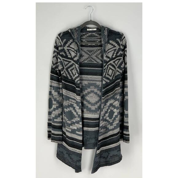 Grifflin Paris Aztec Hooded Long Open Cardigan Sweater Womens Size S/M Gray - Picture 1 of 6